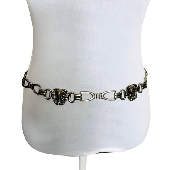 Elephant Western Boho Chain Link Belt VTG 80s Silver Concho Style Body Accessory main image 13